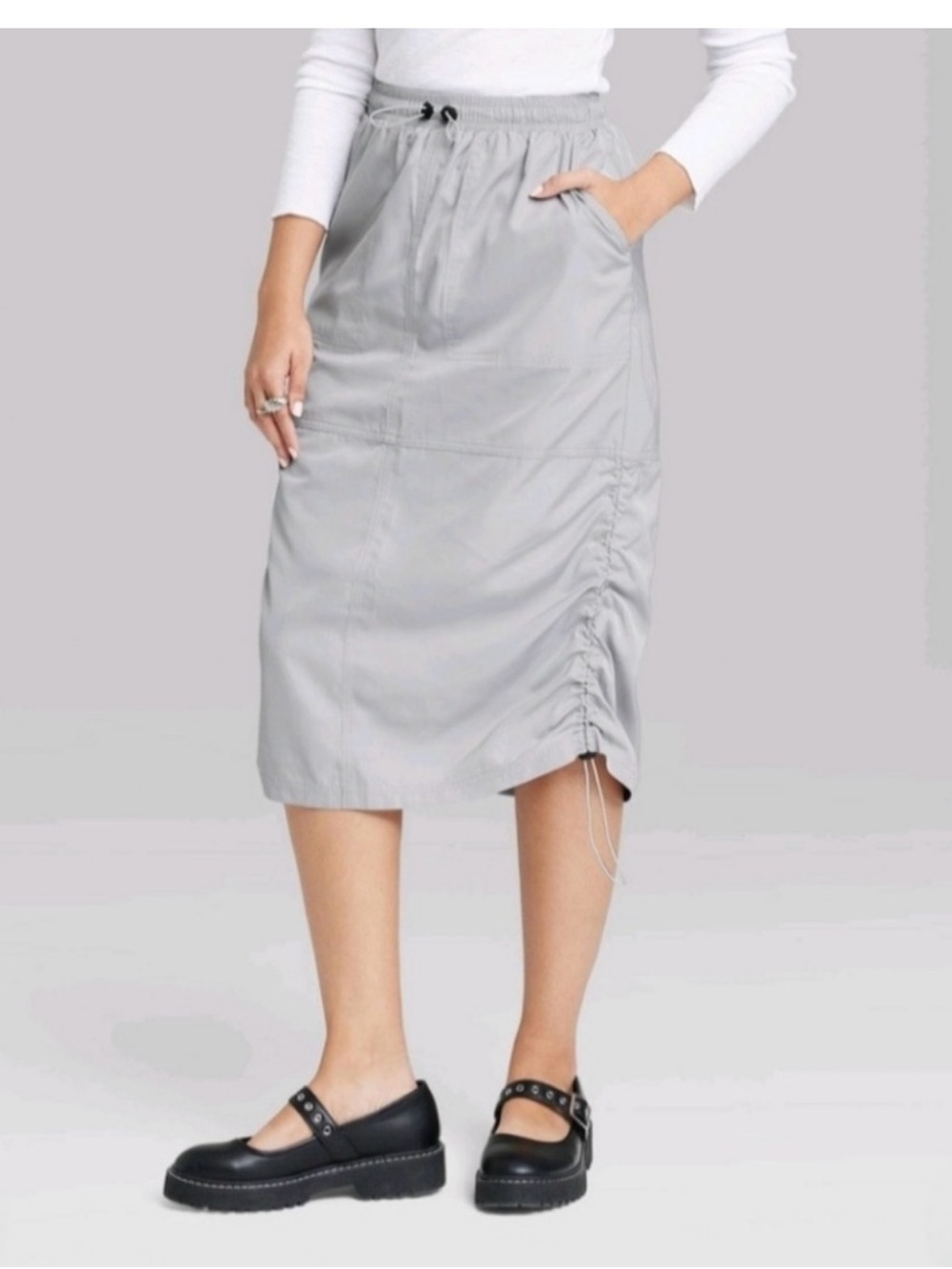 Women's Light Gray Midi Drawstring Skirt